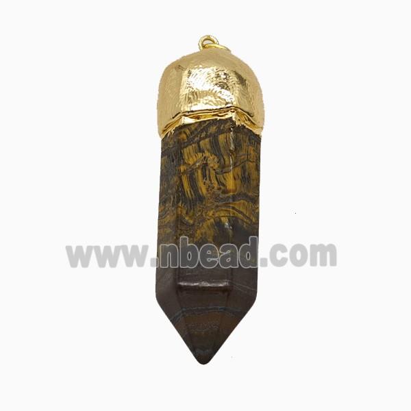 Tiger Eye Stone Prism Pendant Gold Plated