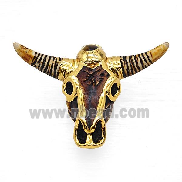 Coffee Resin Bullhead Pendant Gold Plated