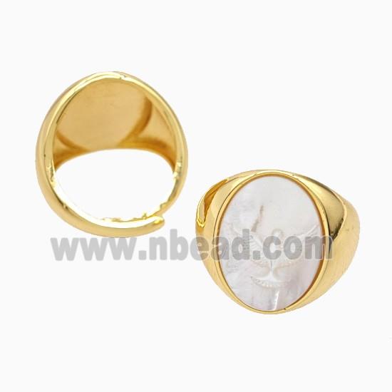 Copper Rings Pave MOP Shell Eagle Adjustable Gold Plated