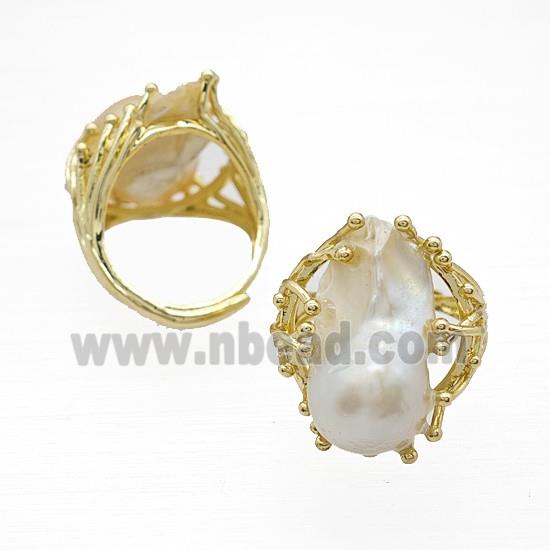 Baroque Style Pearl Rings Copper Adjustable Gold Plated