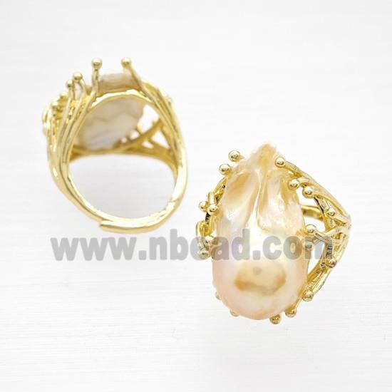 Baroque Style Pearl Rings Copper Adjustable Gold Plated