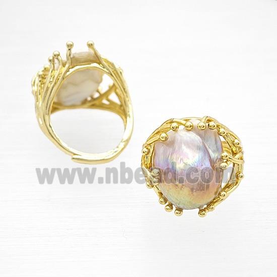 Baroque Style Pearl Rings Copper Adjustable Gold Plated