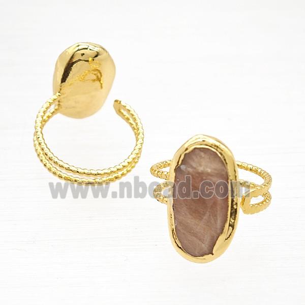Peach Sunstone Rings Copper Gold Plated