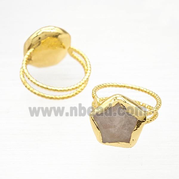 Rose Quartz Star Rings Copper Gold Plated