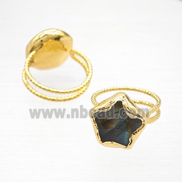 Labradorite Star Rings Copper Gold Plated