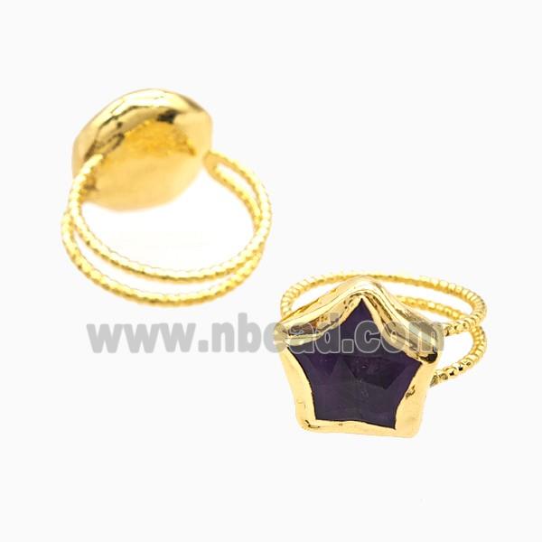 Amethyst Star Rings Copper Gold Plated