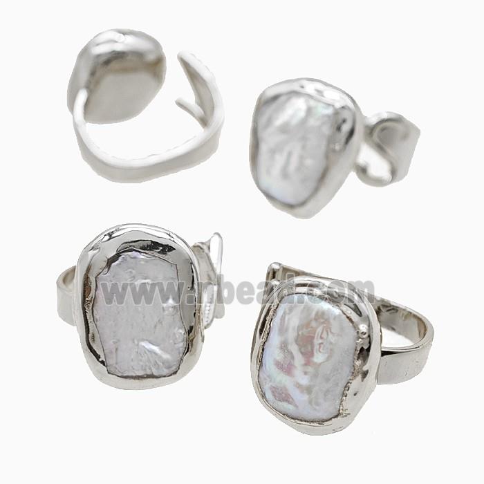 Baroque Style Pearl Copper Rings Platinum Plated