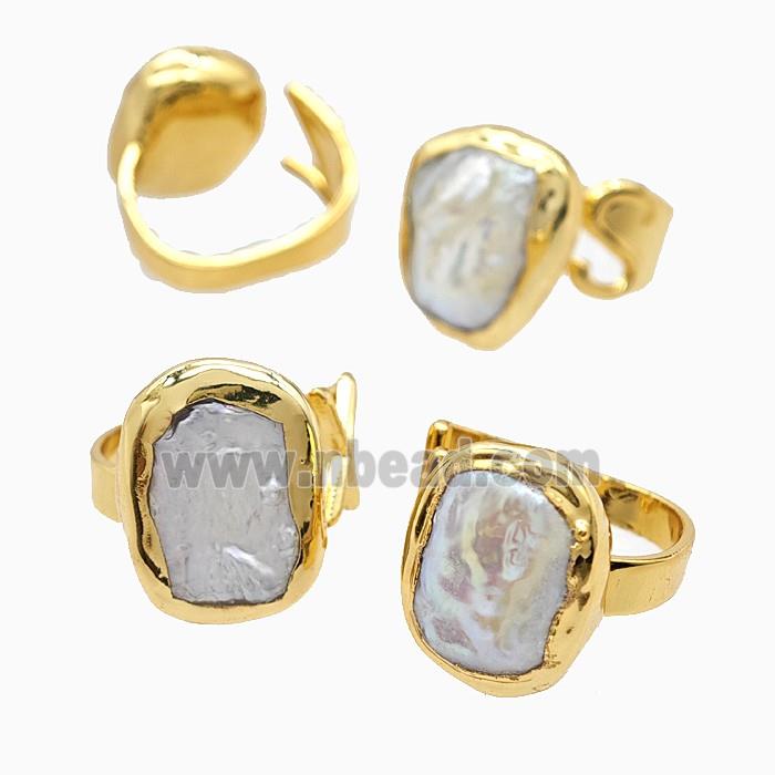 Baroque Style Pearl Copper Rings Gold Plated