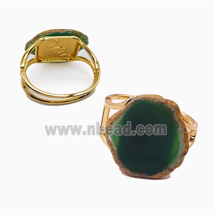 Green Dye Agate Copper Bangle Gold Plated