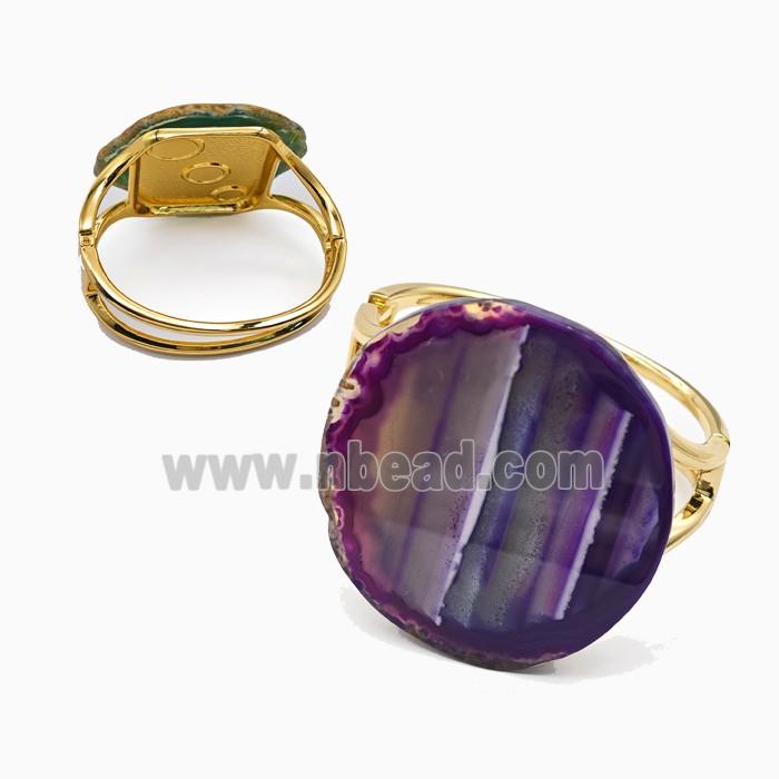 Purple Dye Agate Copper Bangle Gold Plated