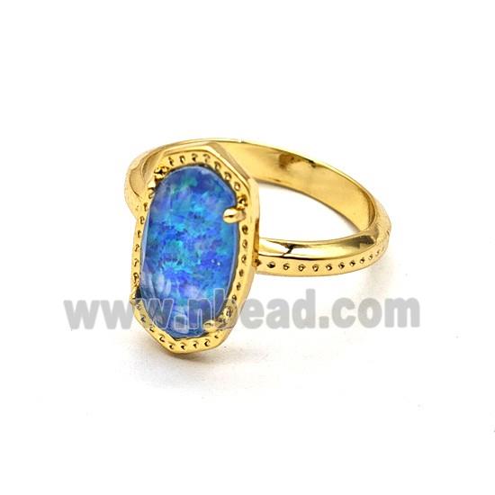 Blue Fireopal Copper Rings Gold Plated