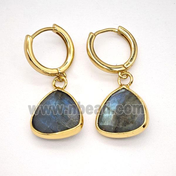 Labradorite Copper Hoop Earrings Triangle Gold Plated