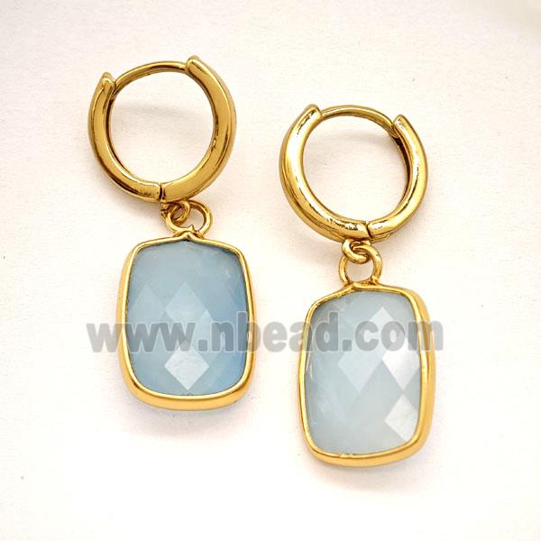 Blue Aquamarine Copper Hoop Earrings Rectangle Gold Plated