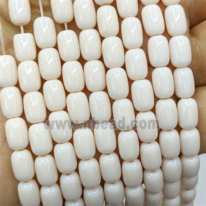 Beige Jadeite Glass Barrel Beads