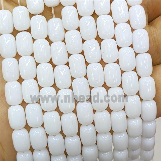 White Jadeite Glass Barrel Beads
