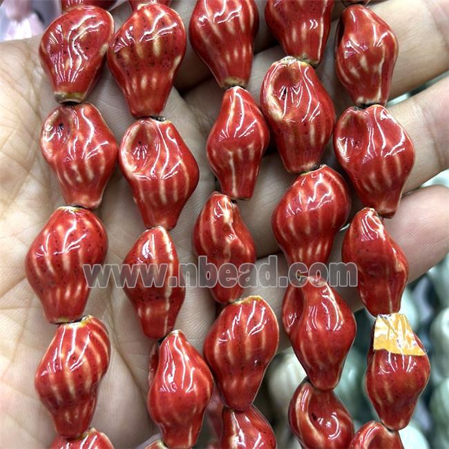 Porcelain Beads Oyster Shell Red