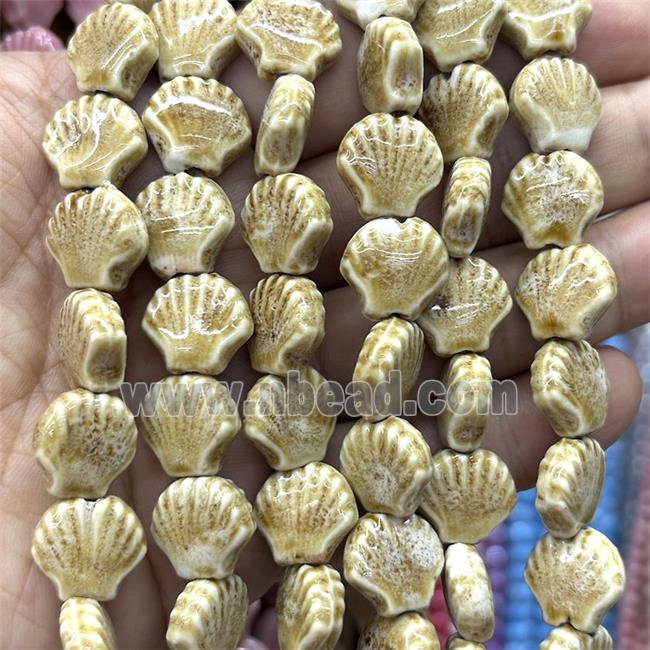 Porcelain Beads Scallop Shell Khaki