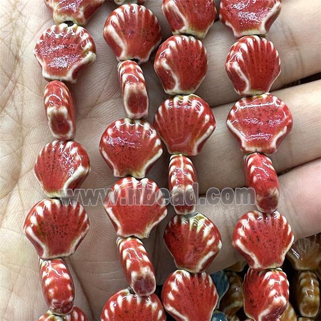 Porcelain Beads Scallop Shell Red