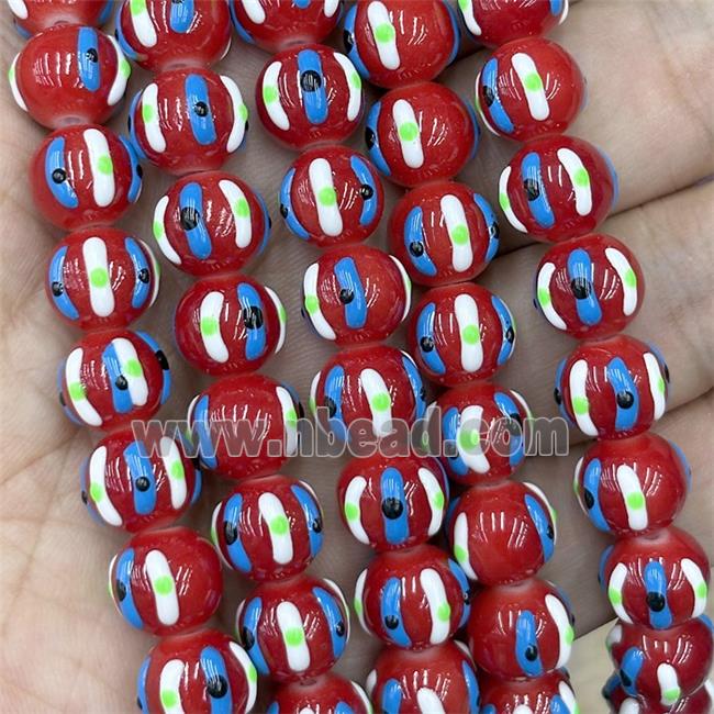 Porcelain Round Beads Halloween Pumpkin Red