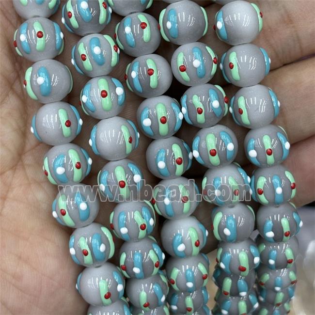 Porcelain Round Beads Halloween Pumpkin Gray
