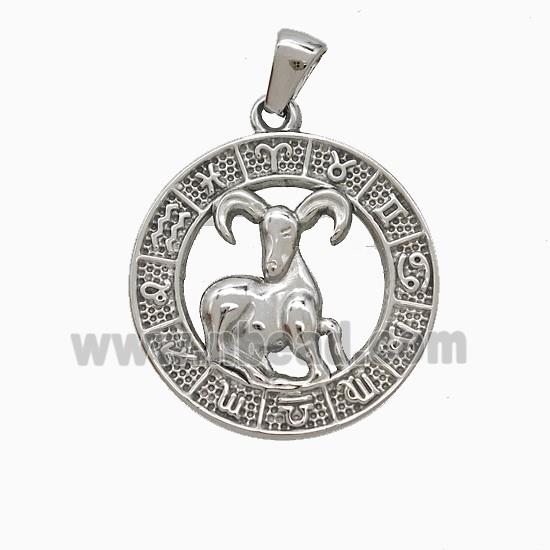 Raw Stainless Steel Symbols Pendant Zodiac Aries Circle