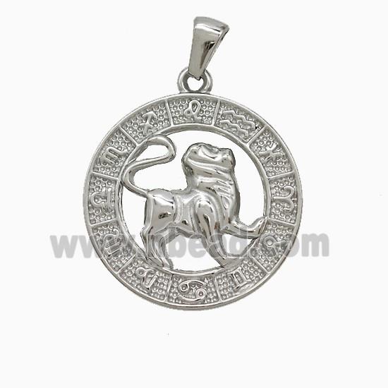 Raw Stainless Steel Symbols Pendant Zodiac Leo Circle