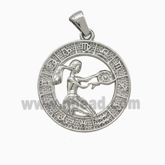 Raw Stainless Steel Symbols Pendant Zodiac Virgo Circle