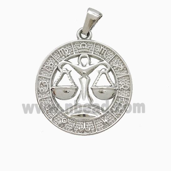 Raw Stainless Steel Symbols Pendant Zodiac Libra Circle