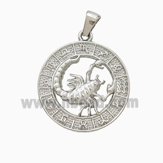 Raw Stainless Steel Symbols Pendant Zodiac Scorpio Circle
