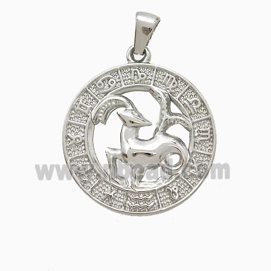 Raw Stainless Steel Symbols Pendant Zodiac Capricorn Circle