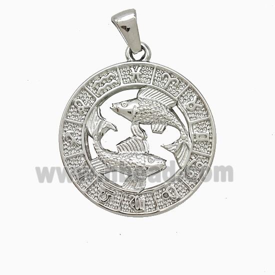 Raw Stainless Steel Symbols Pendant Zodiac Pisces Circle
