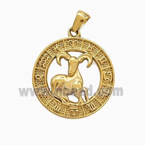 Stainless Steel Symbols Pendant Zodiac Aries Circle Gold Plated