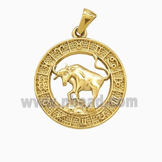 Stainless Steel Symbols Pendant Zodiac Taurus Circle Gold Plated