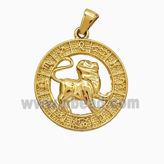 Stainless Steel Symbols Pendant Zodiac Leo Circle Gold Plated