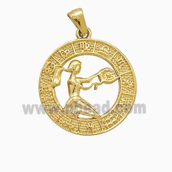 Stainless Steel Symbols Pendant Zodiac Virgo Circle Gold Plated