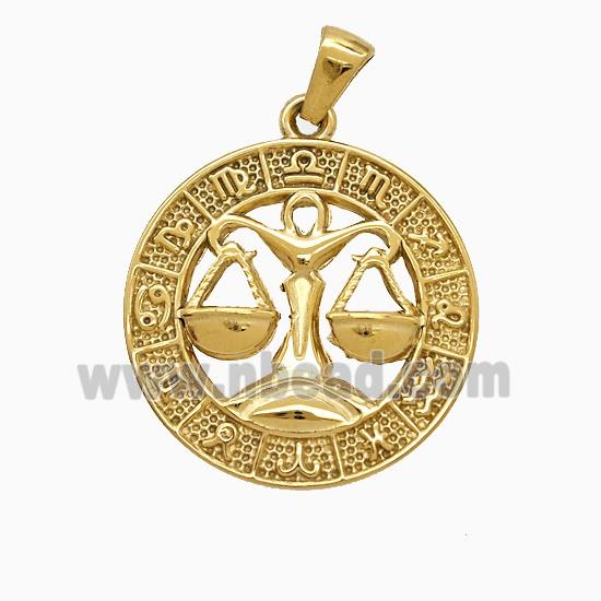 Stainless Steel Symbols Pendant Zodiac Libra Circle Gold Plated