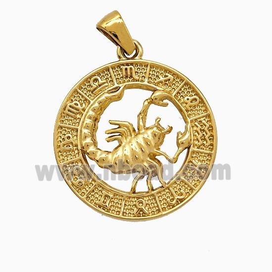 Stainless Steel Symbols Pendant Zodiac Scorpio Circle Gold Plated