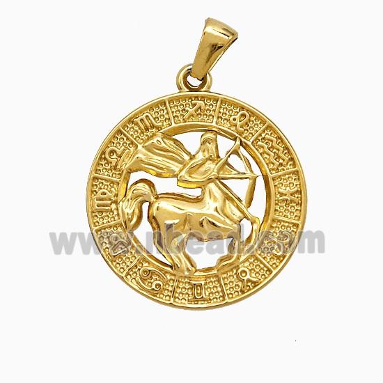 Stainless Steel Symbols Pendant Zodiac Sagittarius Circle Gold Plated