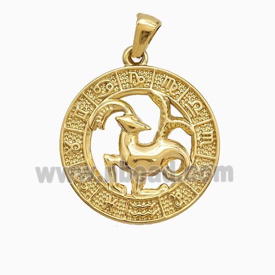 Stainless Steel Symbols Pendant Zodiac Capricorn Circle Gold Plated
