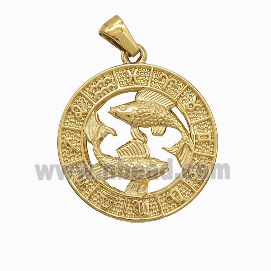 Stainless Steel Symbols Pendant Zodiac Pisces Circle Gold Plated