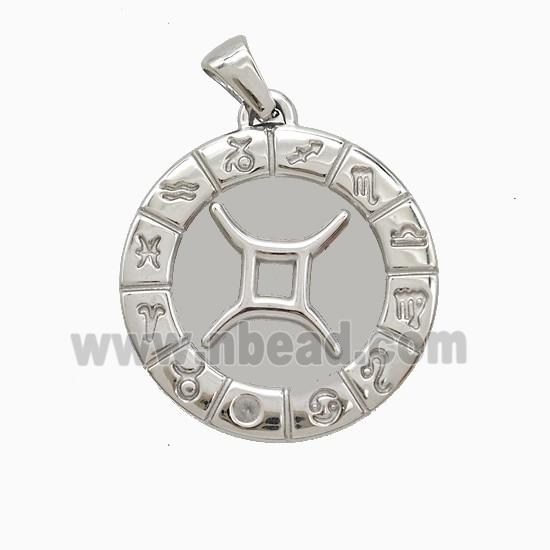 Raw Stainless Steel Symbols Pendant Zodiac Gemini