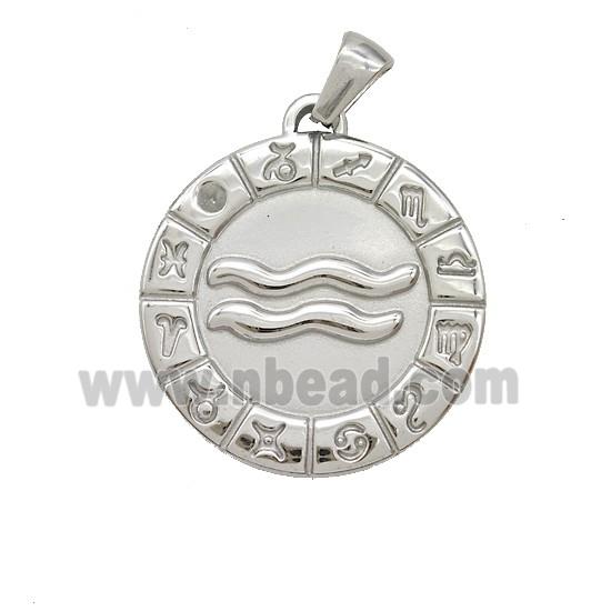 Raw Stainless Steel Symbols Pendant Zodiac Aquarius