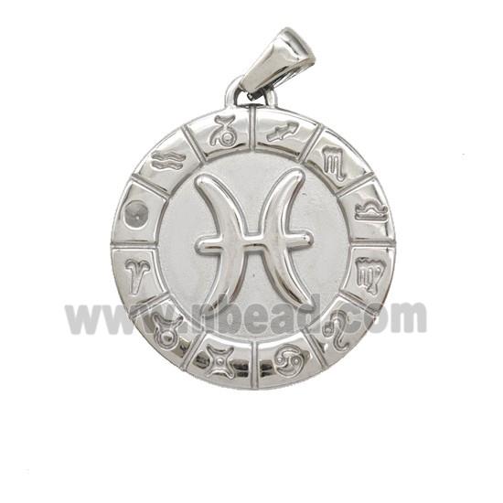 Raw Stainless Steel Symbols Pendant Zodiac Pisces