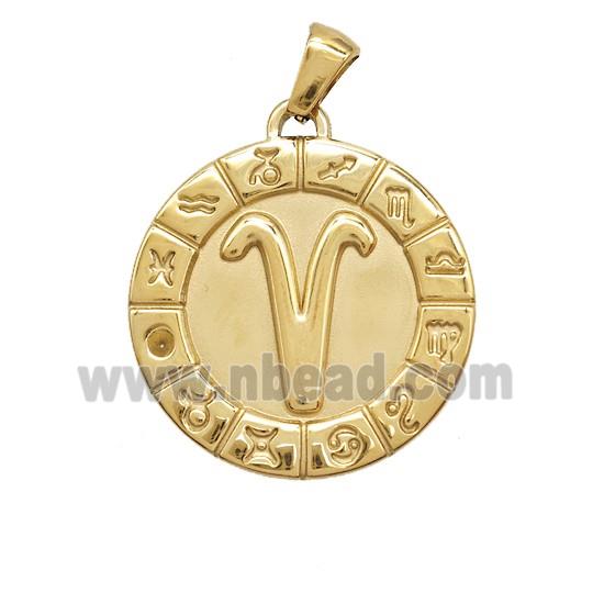 Stainless Steel Symbols Pendant Zodiac Aries Gold Plated