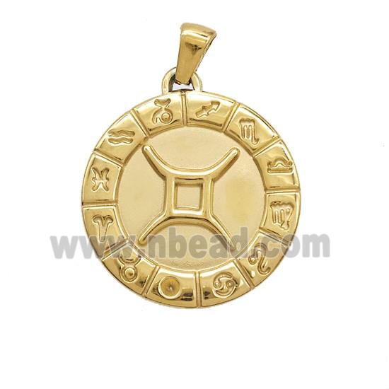Stainless Steel Symbols Pendant Zodiac Gemini Gold Plated