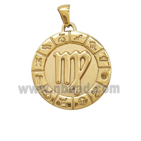 Stainless Steel Symbols Pendant Zodiac Virgo Gold Plated