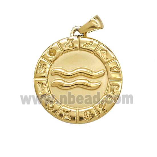 Stainless Steel Symbols Pendant Zodiac Aquarius Gold Plated