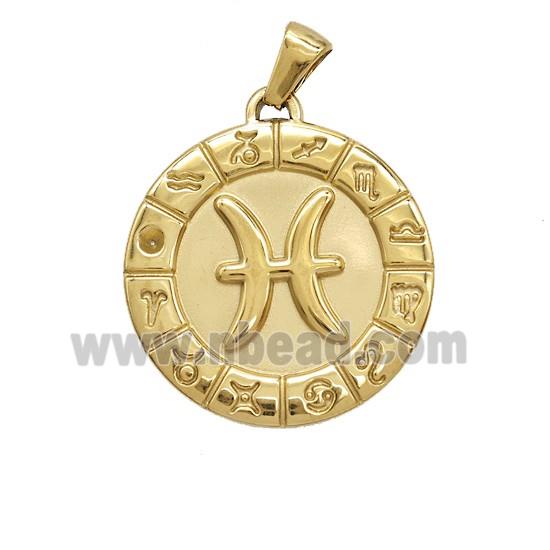 Stainless Steel Symbols Pendant Zodiac Pisces Gold Plated