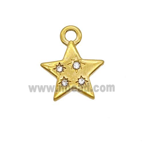 Stainless Steel Star Pendant Pave Rhinestone Gold Plated