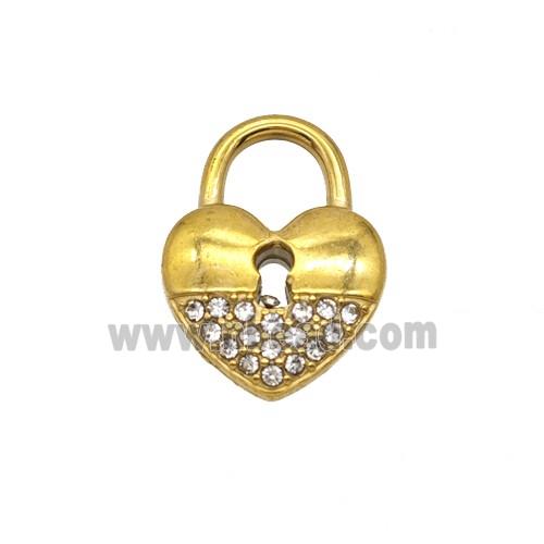 Stainless Steel Locket Pendant Pave Rhinestone Gold Plated